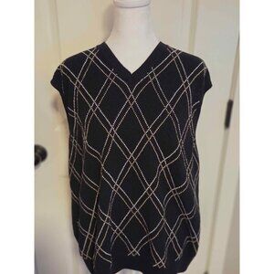 Tasso Elba mens golf sweater vest XL 100% cotton. Black argyle print.